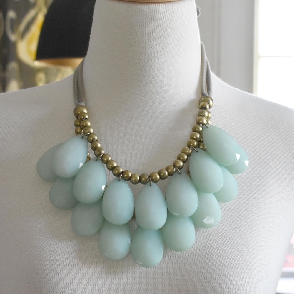 Anthropologie Stormy Seas Necklace Mint Statement Bib Necklace